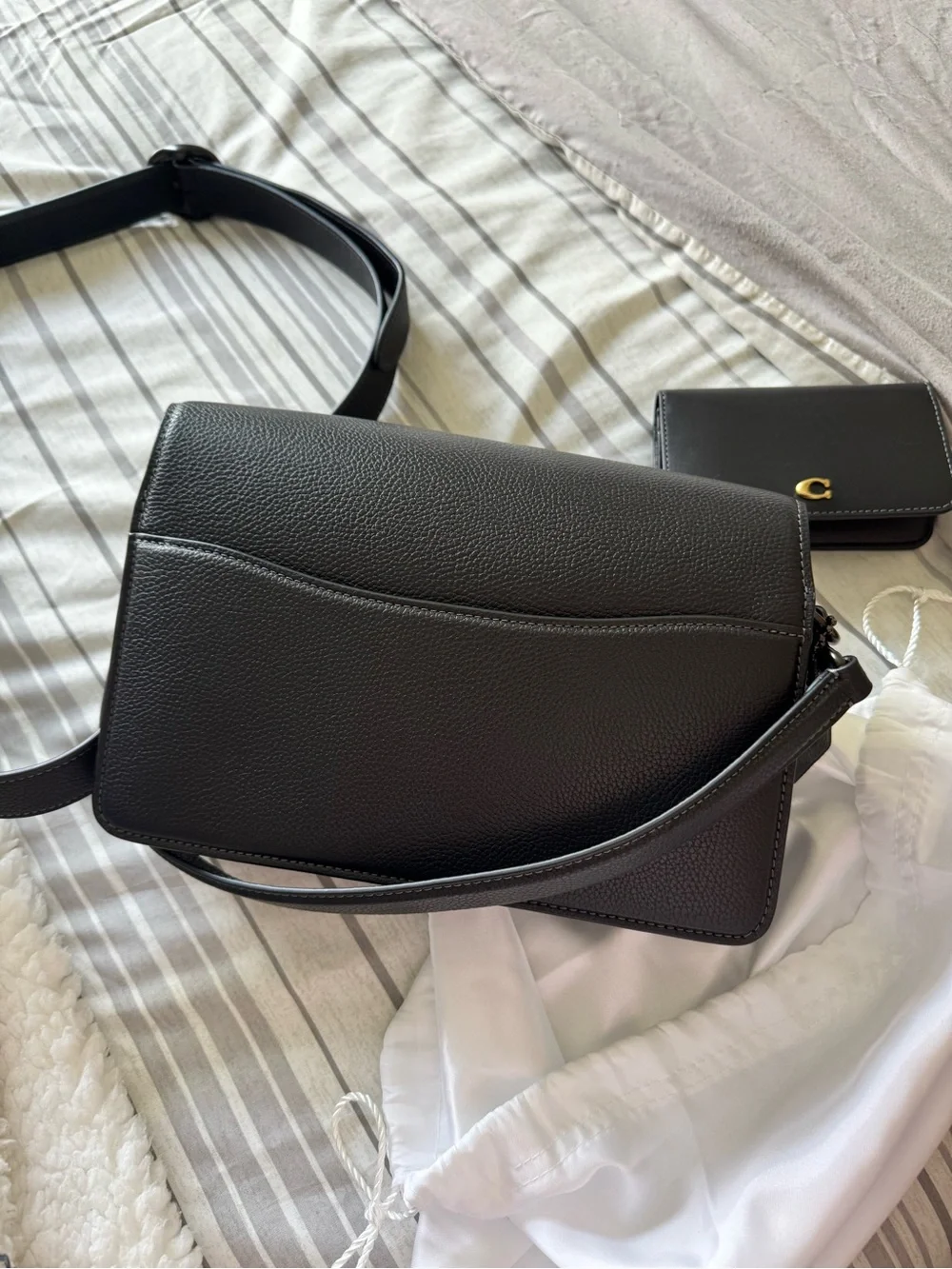 Coach Pebble Leather Black Tabby Crossbody with Signature 'C'
